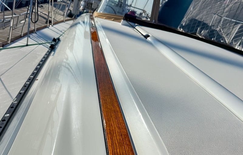 Image of caulk on boat eyebrow done by Charleston Boat Detailing