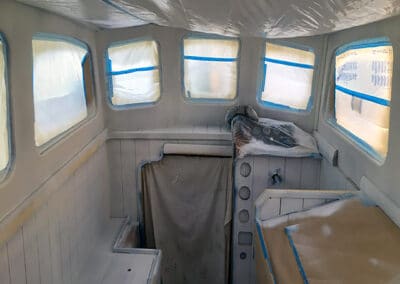 Custom sailboat interior prepared for paint and varnish